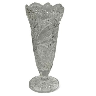Vintage Hofbauer Byrdes German Clear Cut Crystal Glass 10 1/2 " Vase Birds Heavy