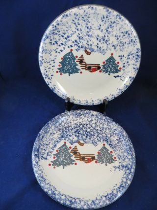 Tienshan Christmas Folk Craft Cabin In The Snow Dinner Plates Set Of 2