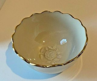 Lenox Fine China Rose Blossom Bowl With 24k Gold Rim Marked Special Made In Usa