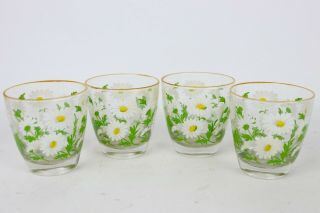 Vintage Set Of 4 Daisy Flower Graphic Painted Rim Drinking Glasses Libbey Usa