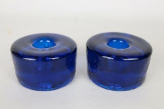 Vintage Blenko Art Glass Mid Century Modern Cobalt Blue Glass Candle Holders Set