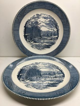 Two Currier & Ives 12 Inch Round Platter - Getting Ice Scene (set Of 2)