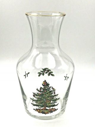 Spode Christmas Tree Glass Carafe Decanter With Gold Trim 8 " 1 Qt 1 Litre
