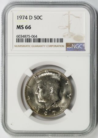 1974 - D Kennedy Half Dollar 50c Ms 66 Ngc