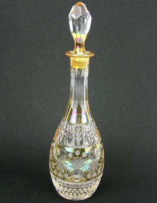 Vintage Amber Cut To Clear Bohemian Czech Etched Glass Crystal Decanter