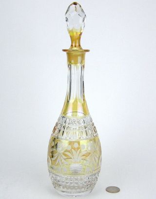 Vintage Amber Cut to Clear Bohemian Czech Etched Glass Crystal Decanter 2