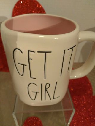 ❤rae Dunn Valentine’s Mug " Get It Girl " Ceramic Pink Interior