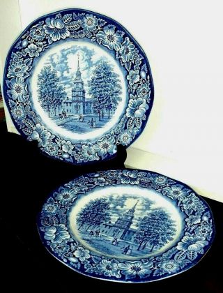 Staffordshire Ironstone Liberty Blue Set Of Two Dinner Plates Independence Hall