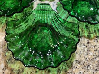 Vintage Anchor Hocking Forest Green Glass Sea Shell Plates - Set Of 10 2