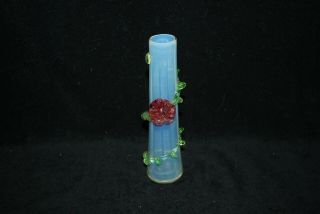 Victorian Vaseline Opalescent Applied Cranberry Flower Bud Vase 1880s