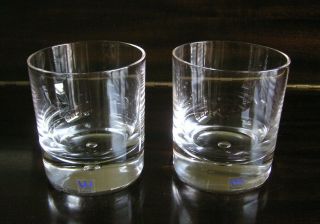 Pair 2 Kosta Boda Pippi Old Fashioned Tumblers Bubble In Base W/ Labels 3 5/8 "