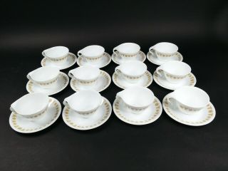 Vtg 24pc Corelle Corning Butterfly Gold Hook Open Handle Cups And Saucers