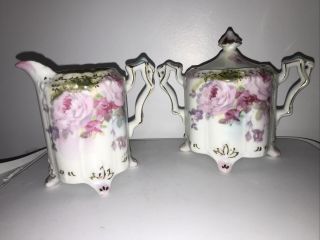 Royal Crown Chantilly Rose Hand Painted Sugar Bowl And Creamer Set 1951