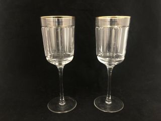Vintage Set Of 2 Ralph Lauren Gilt Rim Wine Water Glasses Crystal Ex Cond 8 3/4”
