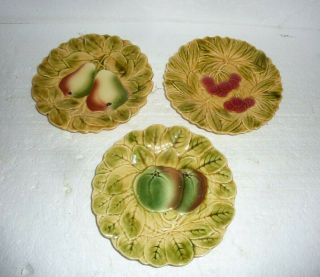 Set Of 3 Sarreguemines French Majolica Fruit Plates France