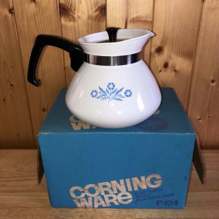 Vintage Corning Ware Blue Cornflower Coffee Tea Pot P - 104 6 Cup W/2 Lids & Box