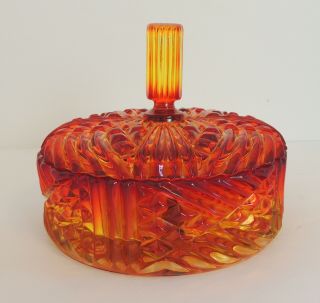 Vintage Mcm Fancy Amberina Glass Candy Dish Red & Orange Divided With Lid 5 " H