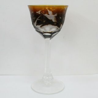 Moser Birds Of The Wild Black Orange Ombre Cordial Wine Etched Glass Goblet