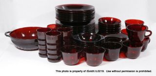 58 - Pc Vintage Ruby Red Glassware Dishes Plates Bowls Cups Saucers