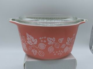 Vintage Pyrex Pink Gooseberry 473 Casserole Bowl 1 Qt With Lid