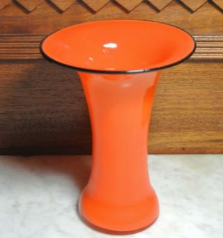 Vintage Orange Black Rim Czech Art Deco Welz Tango Glass Vase