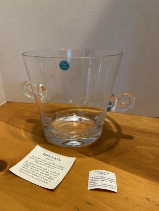 Tiffany & Co.  Crystal Ice Bucket With Scroll Handles 6 - 1/4 " Vintage Art Deco
