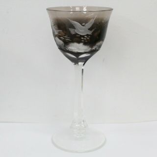 Moser Birds Of The Wild Black Cordial Wine Etched Glass Crystal Goblet (2/2)