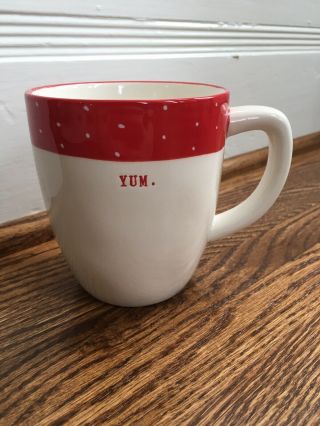 Rae Dunn By Magenta Red & White Polka Dot Yum Coffee Mug Cup