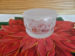 Lalique France Swans Satin Frosted Glass Powder Jar Pin Dish Signed