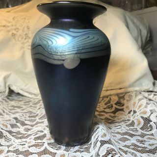 Peter Vanderlaan 8” Feathered Peacock Blue Vase