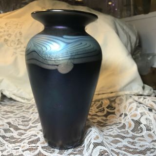 Peter Vanderlaan 8” Feathered Peacock Blue Vase 2