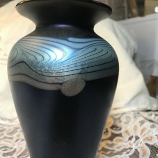 Peter Vanderlaan 8” Feathered Peacock Blue Vase 3