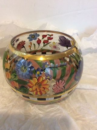 Mackenzie Childs Flower Market Globe Hand Painted Glass Vase Hand Wash Care Larg