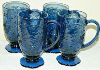 Princess House Crystal Fantasia Blue 16oz Footed Mugs Glasses " Set Of 4 "