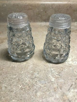 Vintage Fostoria American Pattern Salt And Pepper Shakers With Glass Lids