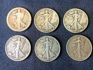 6 Liberty Silver Half Dollars 1917 ? - - 1946