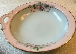 Vintage Meito China Hand Painted Handled 6” Small Bowl Pink Buds Gold Trim