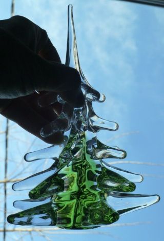 Vtg Fm Ronneby Sweden Art Glass 8.  25 " Green & Crystal Christmas Tree Paperweight