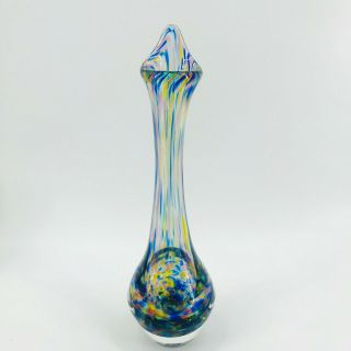 Murano Hand Blown Glass Vase Multi Color Hand Pulled Confetti 12 " Tall Sculpture