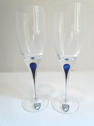 Orrefors Sweden Intermezzo Blue Claret Wine Crystal Stemware Glasses Box Of 2