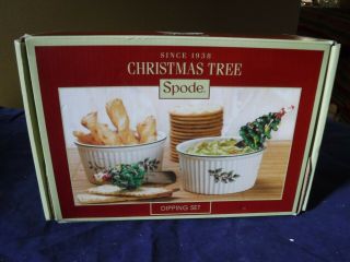 Spode Christmas Tree 4 Pc.  Dipping Set 2 Ramekins 2 Spreaders