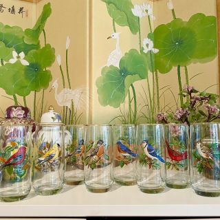 Vintage West Virginia Glass Company ‘american Songbird’ Set Of 8 Large Tumblers