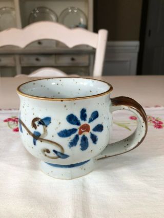 Vintage Otagiri Brown Speckled Stoneware Mug/cup Blue Daisy Flowers Japan