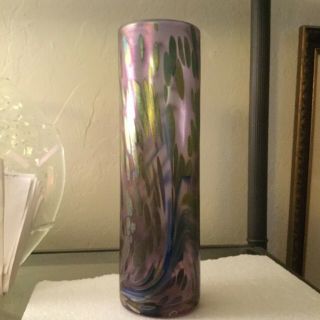 Vintage Brian Maytum Studio Art Glass Vase Purple Gold Iridescent Signed 1987