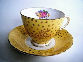 Colclough Bone China Tea Cup & Saucer Set Yellow Gold White Made In England