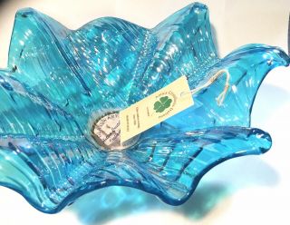 Italian Murano Stunning Aqua Blue Rectangular Handkerchief Bowl 12 "