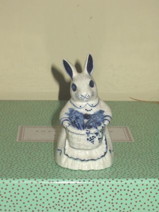 The Potting Shed Crackle Bunny Rabbit Figurine - Standing Girl W Vegetables - 4 "