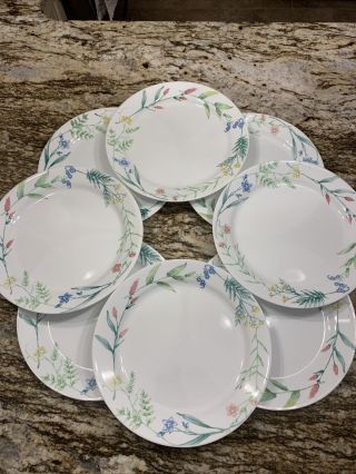 Set Of 8 Corelle My Garden 10.  25 " Dinner Plates Floral White