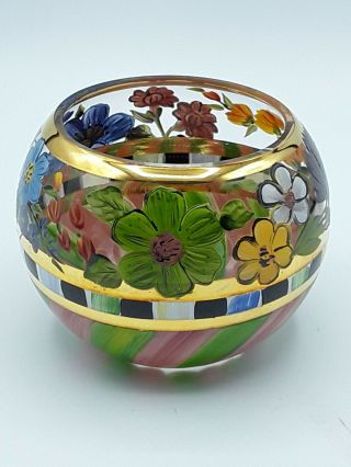 Mackenzie Childs Flower Market Glass Globe Vase Hand Painted Round Bowl Signed