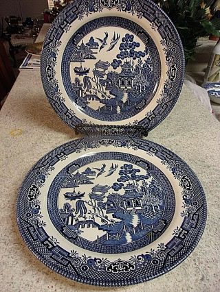 Set Of 2 Churchill England Blue Willow 10.  25” Dinner Plates